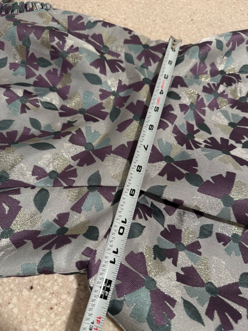 kate spade Moonglow wallflower ruffle Silver Dress Purple Floral Jacquard NWT 00 - Picture 14 of 16